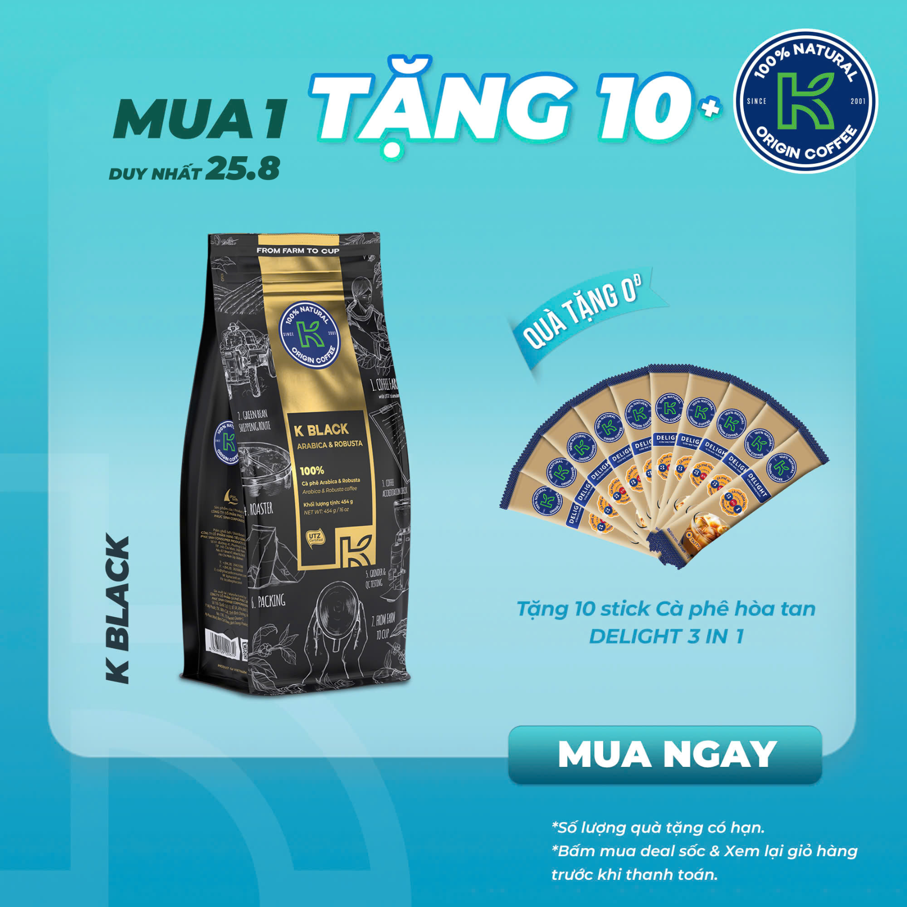 Cà Phê Rang Xay K Black K Coffee Túi 454g Nguyên Chất Đậm Đà