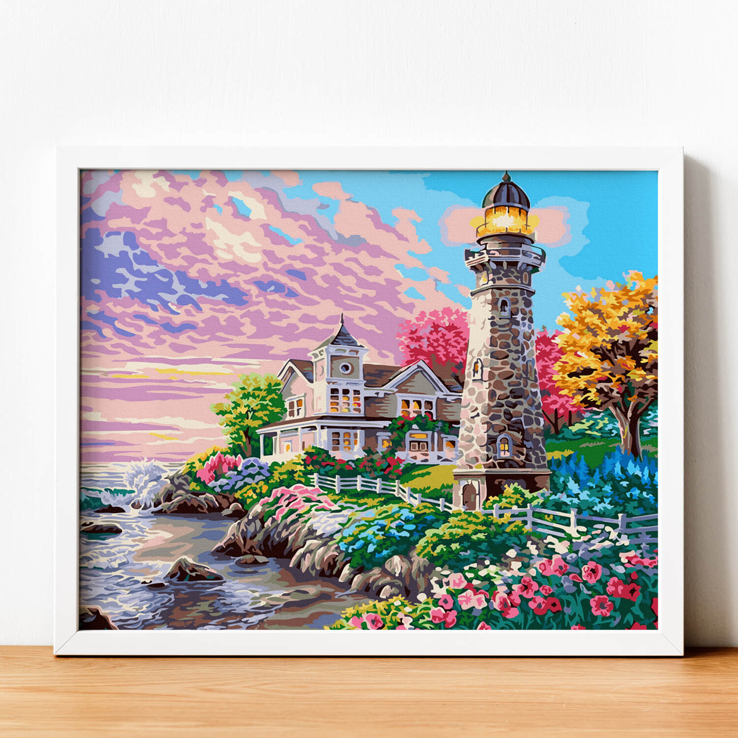 ✅Tranh số hóa Hải đăng rực rỡ đã căng khung 40x50cm Tiệm vẽ mùa hè