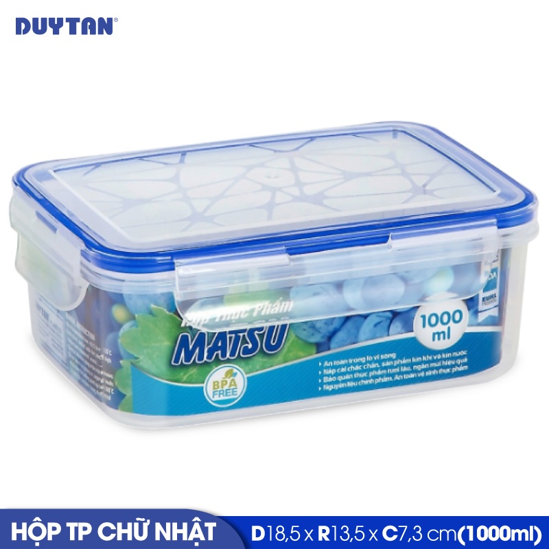 Hộp đựng thực phẩm chữ nhật nhựa DUY TÂN Matsu 1000ml (18.5 x 13.5 x 7 cm) - 03192