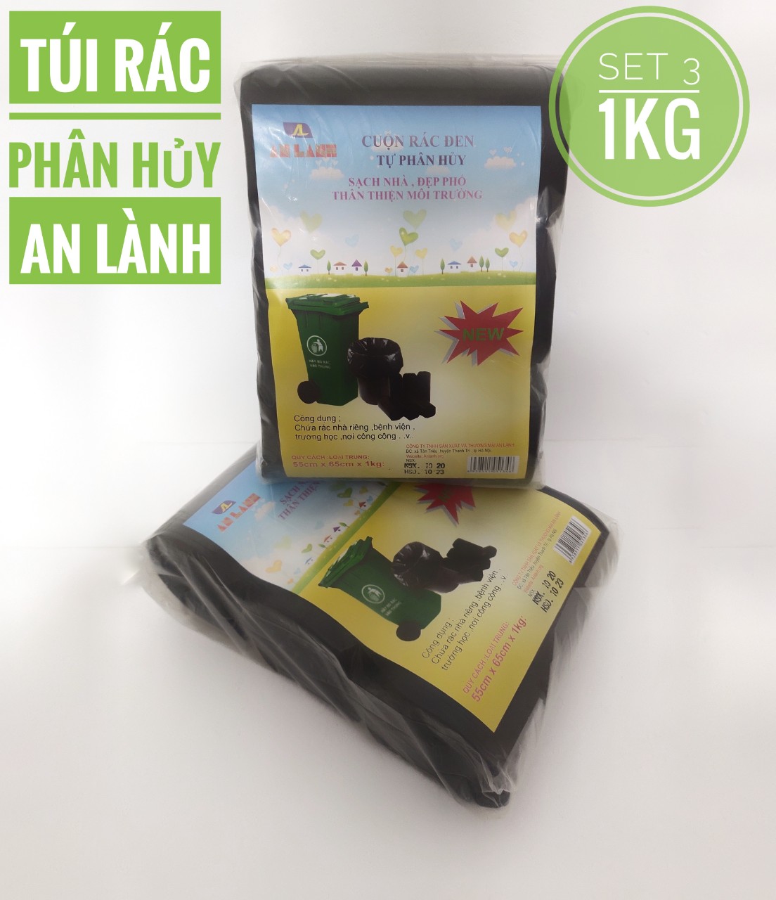 1KG TÚI RÁC SINH HỌC TỰ PHÂN HỦY AN LÀNH 55*65
