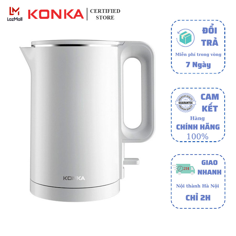 Bình đun nước ấm siêu tốc 1.8l Konka Kek-KM18/KD17 1500w đun sôi 3-5 phút chất liệu Inox 3.4 không gỉ đạt chuẩn FDA USA chứng chỉ CE chuẩn Châu Âu an toàn
