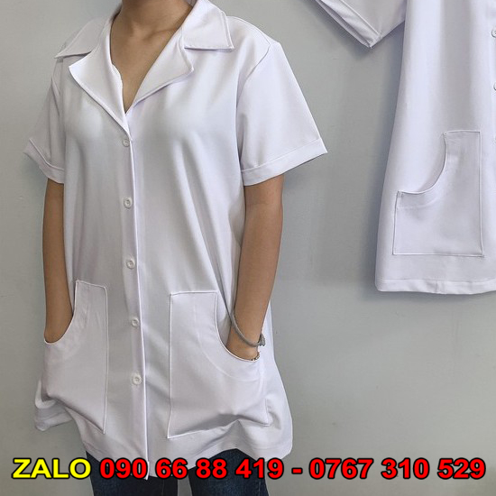 Áo Blouse bác sĩ y tá, áo dược sĩ nữ, áo y tá nữ màu Trắng Tay ngắn, Tay dài - Đồng phục áo blouse nữ dược sĩ tay ngắn