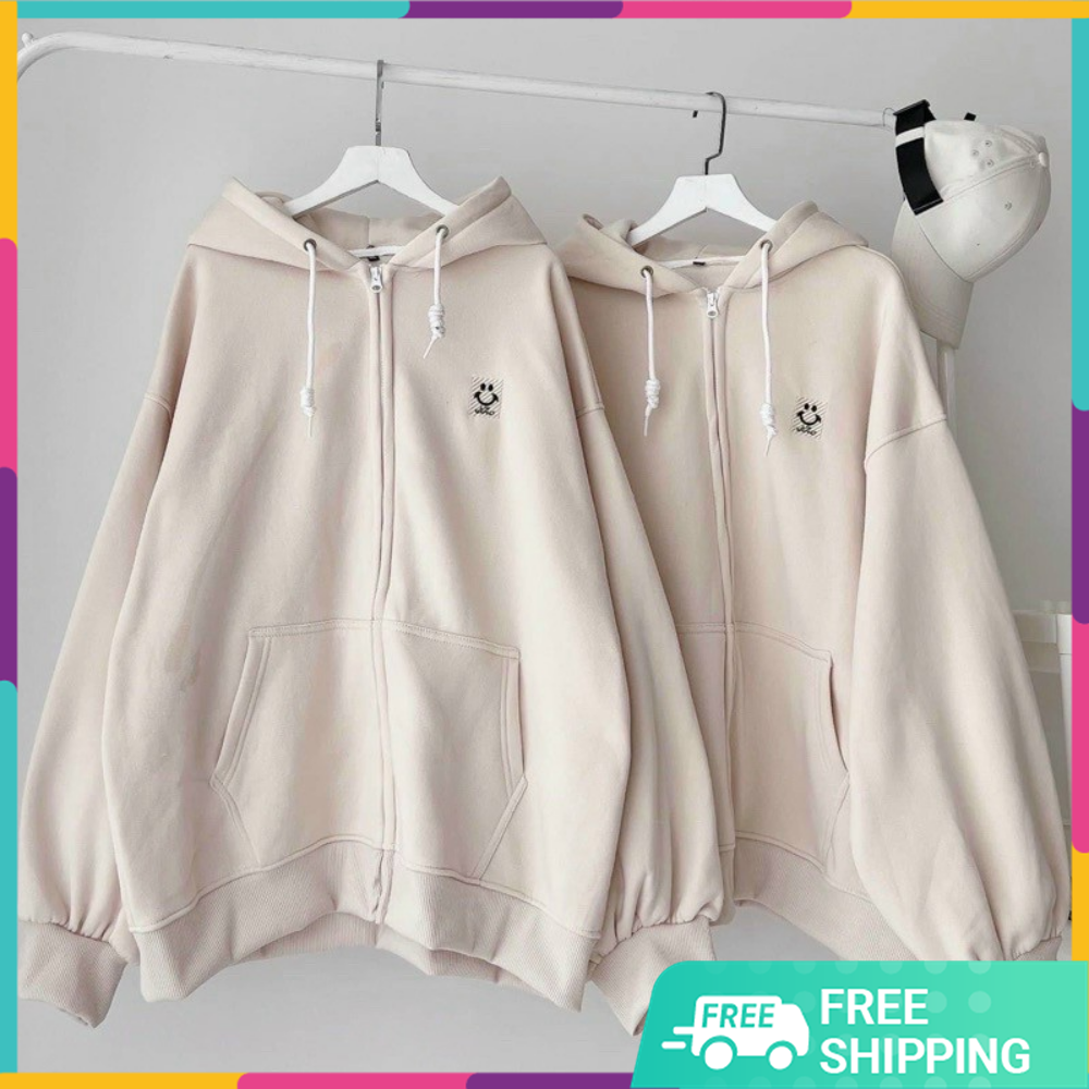 Áo Khoác Hoodies, Áo Khoác Nam Nữ Form Rộng Logo Nón Lớn 2 Lớp, Logo Thêu Mặt Cười, HOT TREND. TP