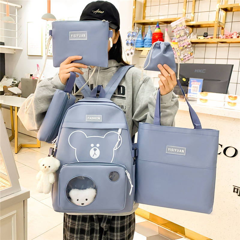 Set balo 4 món, Combo 4 món, Set balo thời trang, Set balo đi học, Balo đi học nam nữa, Set balo ulzzang - Set balo 4 món GẤU POLA