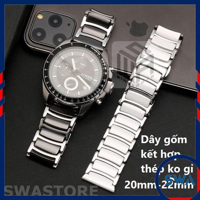 Dây đồng hồ gốm ceramic khung thép không gỉ chốt thông minh size 20mm 22mm phù hợp nhiều đồng hồ khác nhau G06
