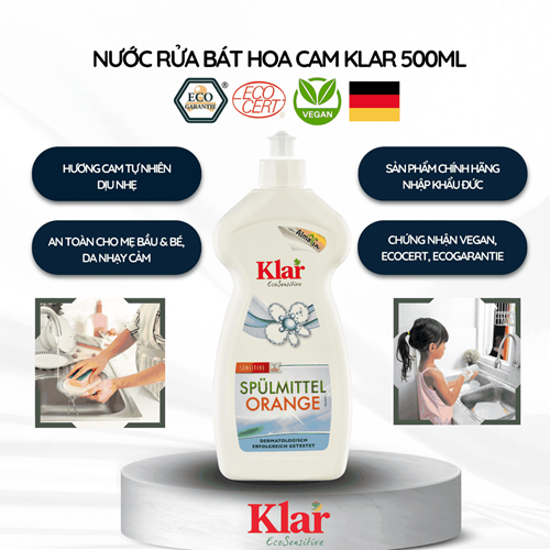 Nước rửa chén hoa cam Klar 500ml