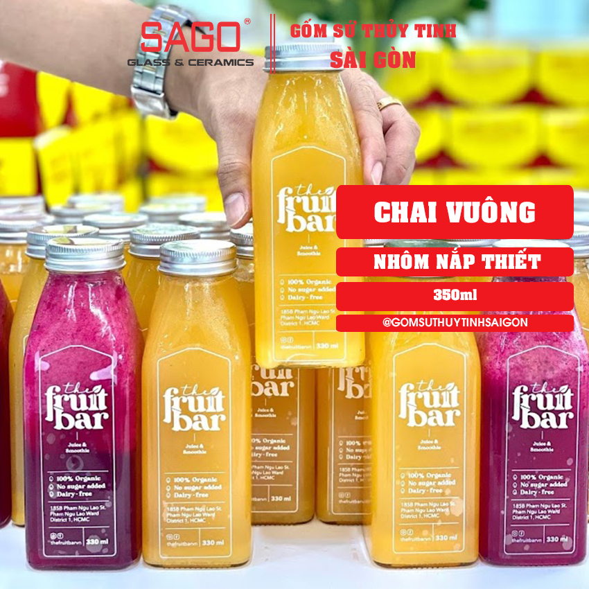 Chai Thủy Tinh Vuông 350ml | Tùy Chọn Nắp , Thủy Tinh Cao Cấp