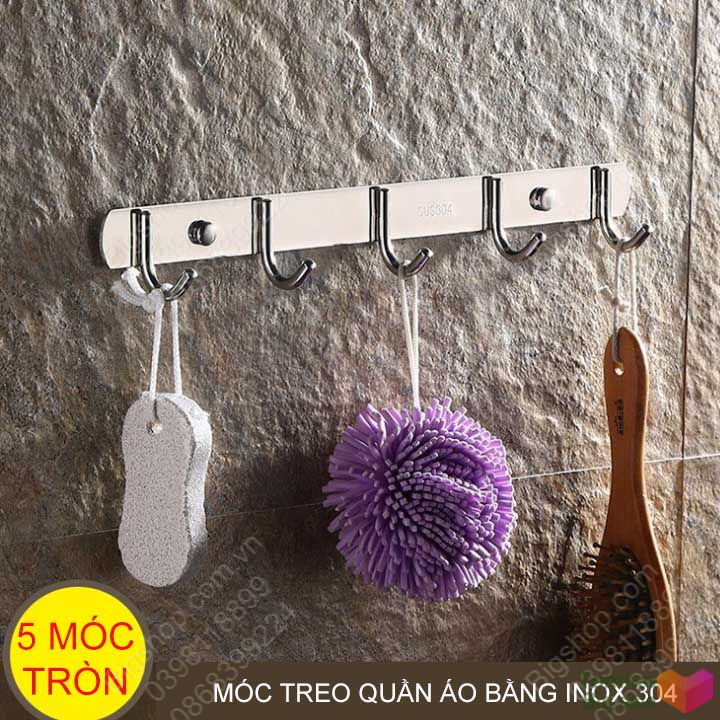 Móc treo quần áo đồ gia dụng đa năng bằng inox 304 dày 1.5mm có nút bịt đầu vít, loại 3-5-7 móc tùy chọn