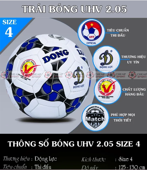 Bóng đá động lực uhv 2.05 số 4 - phụ kiện đầy đủ - hàng phân phối chính hãng