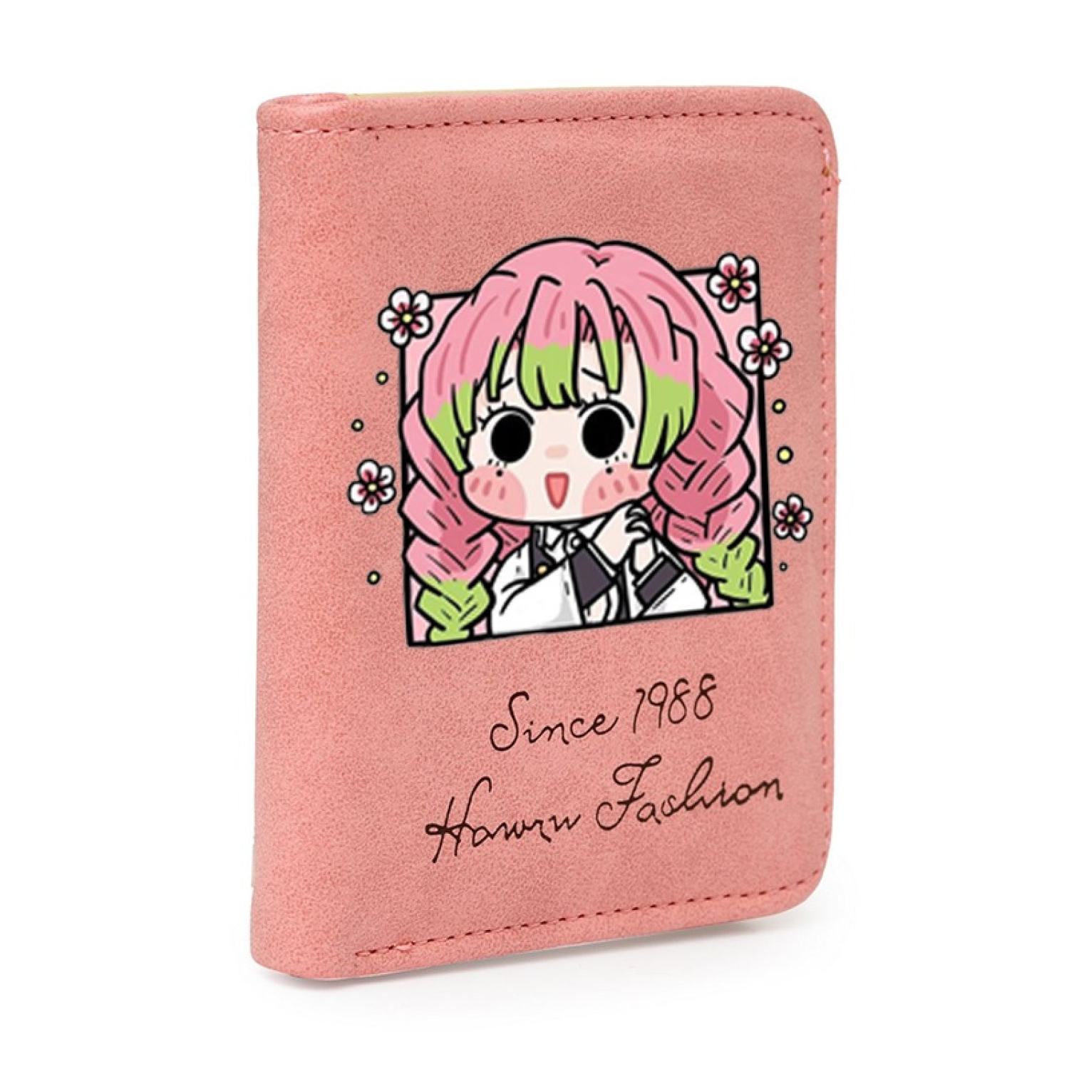 Ví ngắn in hình KIMETSU NO YAIBA Thanh Gươm Diệt Quỷ ver CHIBI VUÔNG đen hồng cầm tay tiện lợi anime chibi