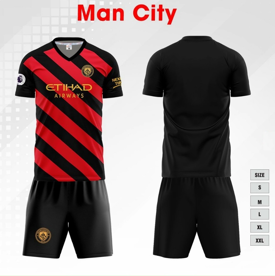 [HCM]Bộ quần áo bóng đá Man City MC đen đỏ sân khách 2023