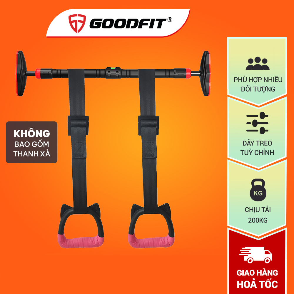 Vòng treo xà, đu xà đơn trẻ em Gymnastic rings GoodFit kháng lực chịu tại 200kg, dây treo tùy chỉnh GF002E