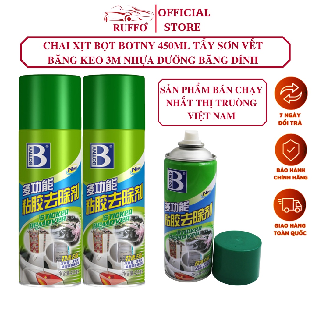 Hóa chất tẩy rửa chai xịt botny ruffo 450 ml tẩy sơn băng keo 3m nhựa đường vết băng dính cực sạch giá rẻ