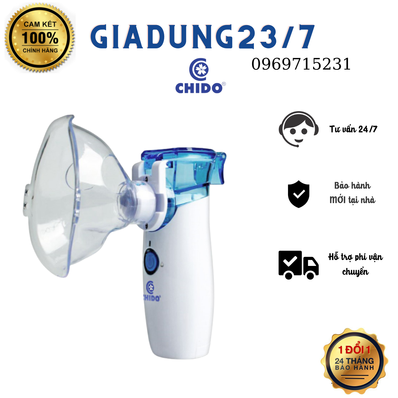 [Bộ Y Tế Khuyên Dùng] Máy xông mũi họng điện dung cầm tay CHIDO công nghệ Nhật Bản  hỗ trợ điều trị hiệu quả các bệnh về đường hô hấp – Hàng chính hãng bảo hành 2 năm mới 1 đổi 1.