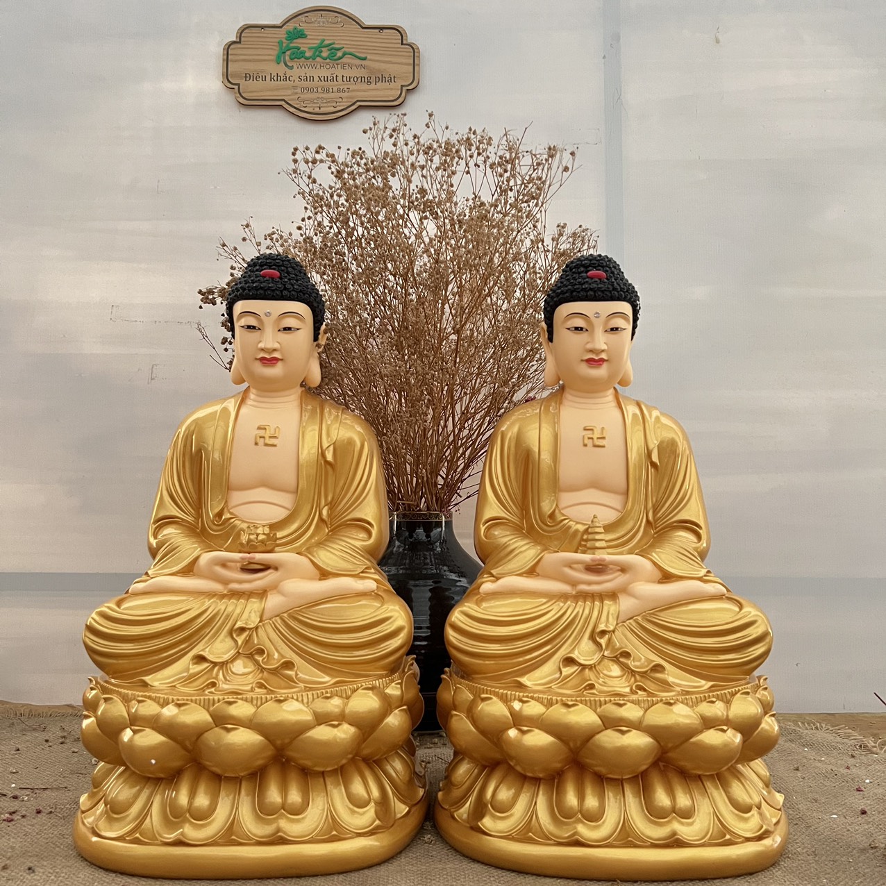 Tượng a di đà/ phật bà quan âm ngồi 50cm composite | tượng phật hoa tiên