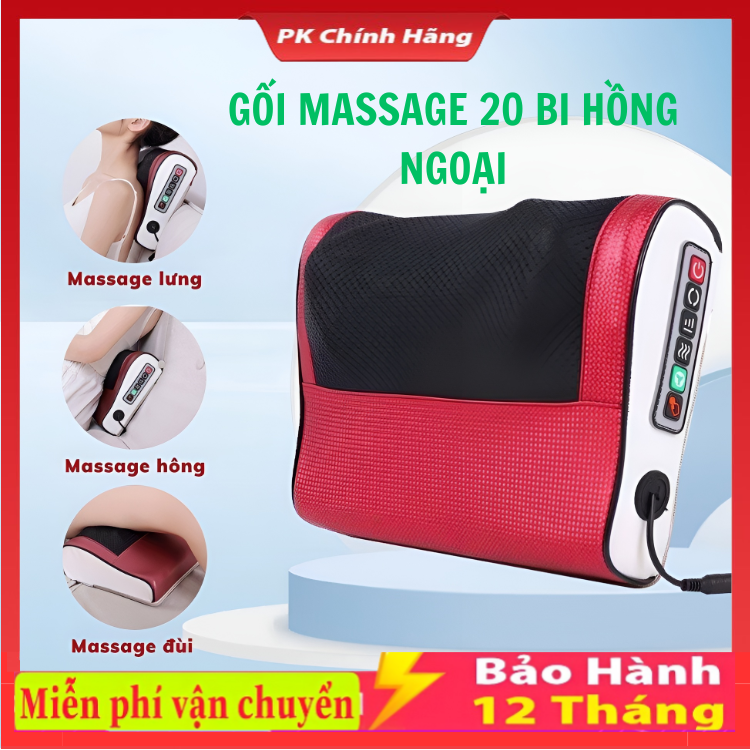 Gối massage cổ vai gáy, gối massage hồng ngoại 20 bi cao cấp hỗ trợ mát xa toàn thân