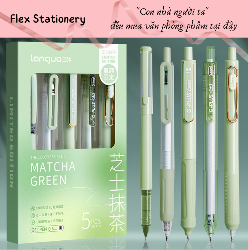 Set bút lango 5 cây bút dầu, bút bấm dầu, ngòi 0.5mm tiện dụng, mực ống to, ngòi trơn