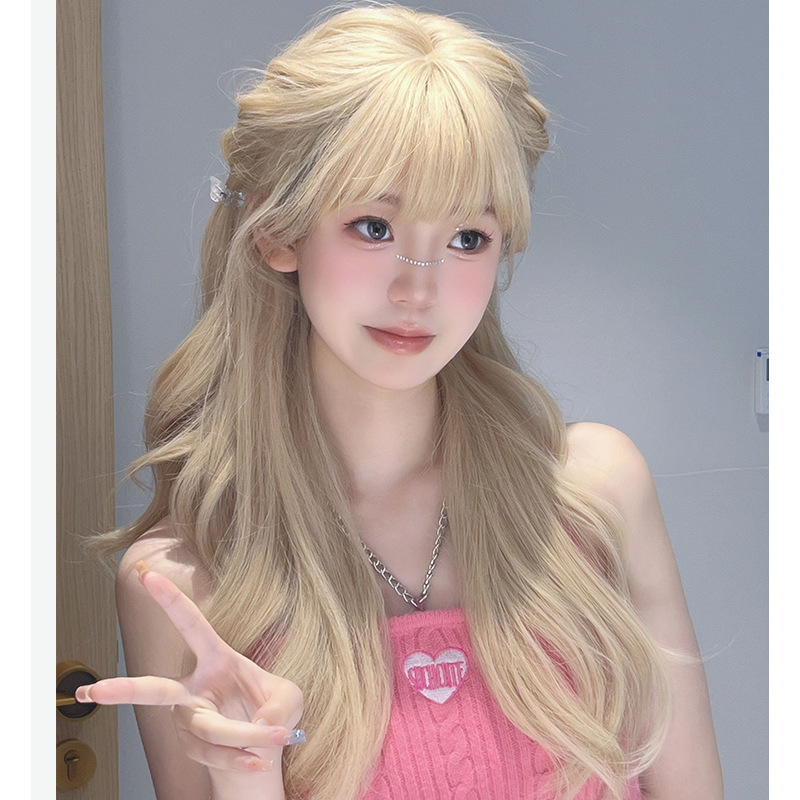 Tóc giả nữ nguyên đầu cao cấp làm bằng tơ mềm mượt như tóc thật (màu VÀNG , VÀNG KIM , KHÓI ) + tặng kèm lưới