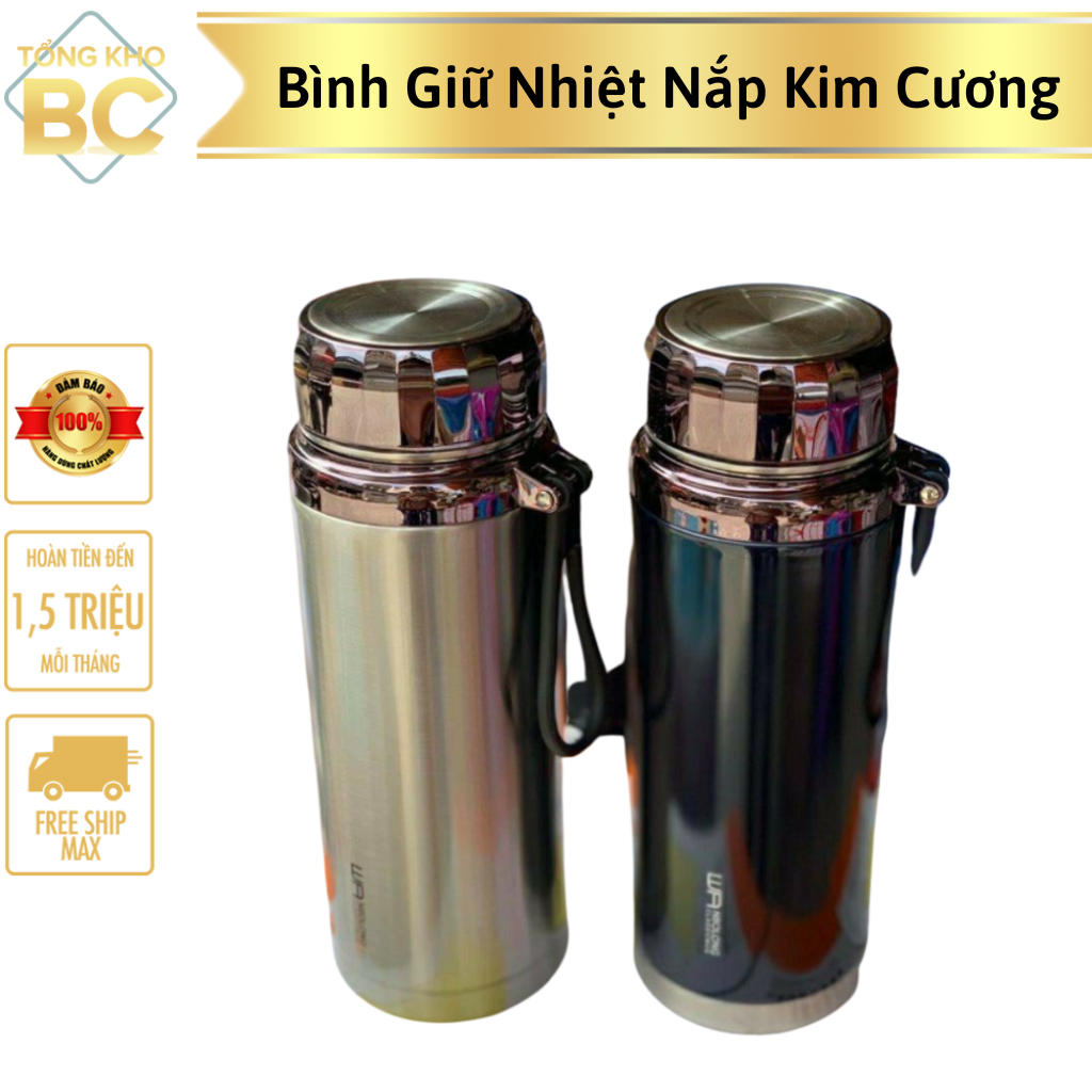 Bình Giữ Nhiệt Nắp Kim Cương Cao Cấp Giữ Nóng Giữ Lạnh Tốt Thiết Kế Đẹp Mắt, Bình Giữ Nhiệt Cầm Tay Dễ Dàng Mang Theo Người Tiện Lợi