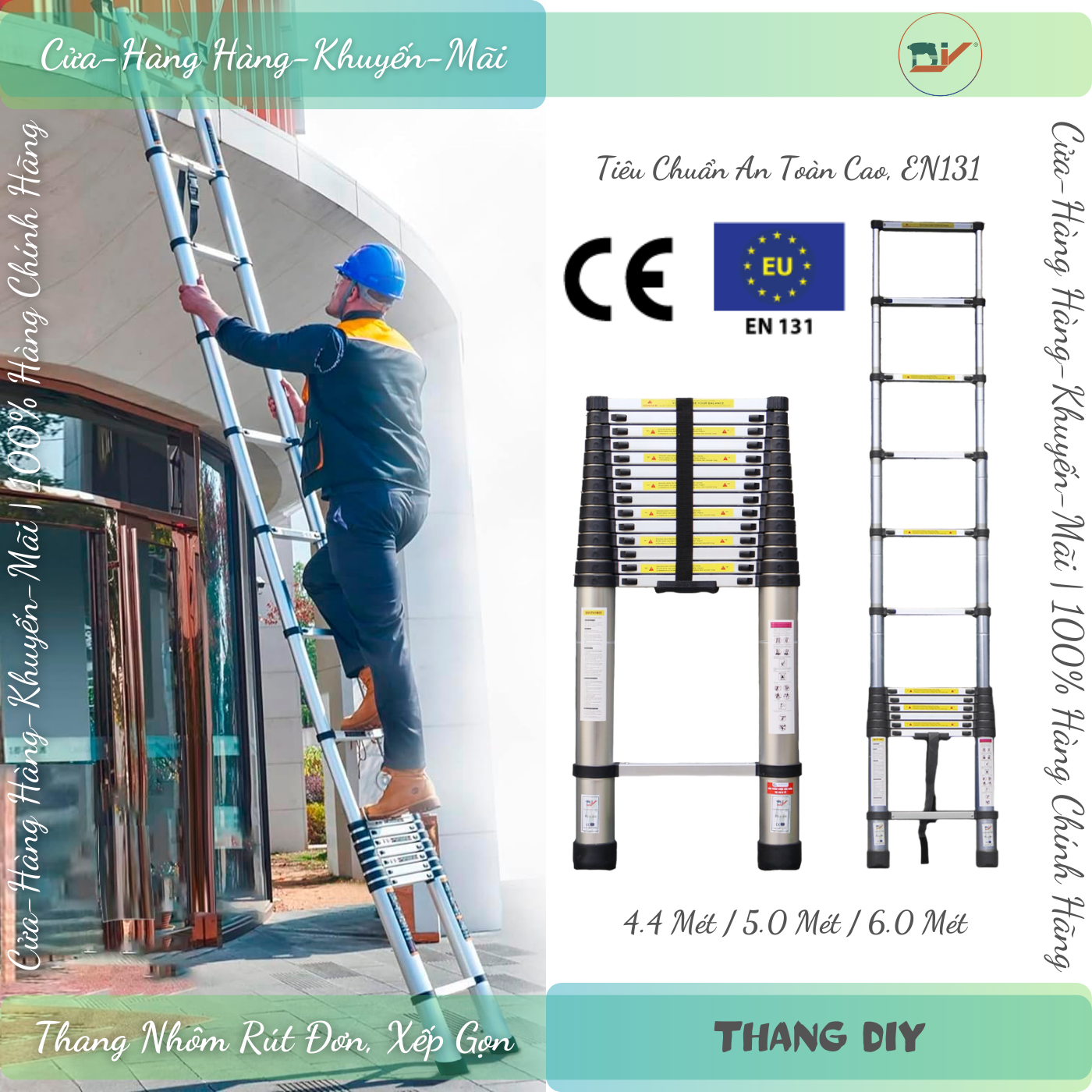 DIY | Thang Nhôm Rút Đơn DIY TL-I-44 4.4 Mét / TL-I-50 5.0 Mét / TL-I-60 6.0 Mét - Thang Điện Lực & Viễn Thông - Chuẩn Châu Âu EN131 - Hàng Chính Hãng