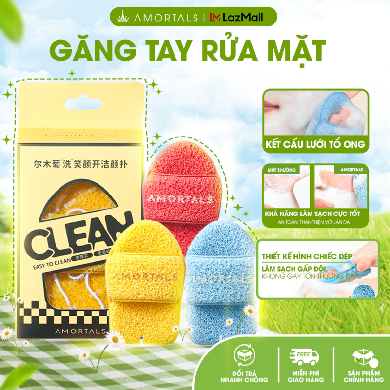 Bông Mút Rửa Mặt Bọt Biển Amortals Chính Hãng Hình Găng Tay Hở Ngón Siêu Mềm Mại Làm Sạch Sâu Mọi Loại Da