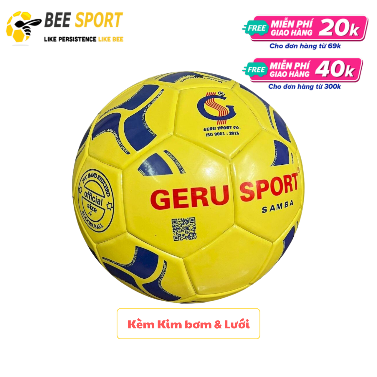 Quả bóng đá GERU SAMBA số 4 loại dán, sân cỏ nhân tạo - Banh da bóng đá giá rẻ, chất lượng cao