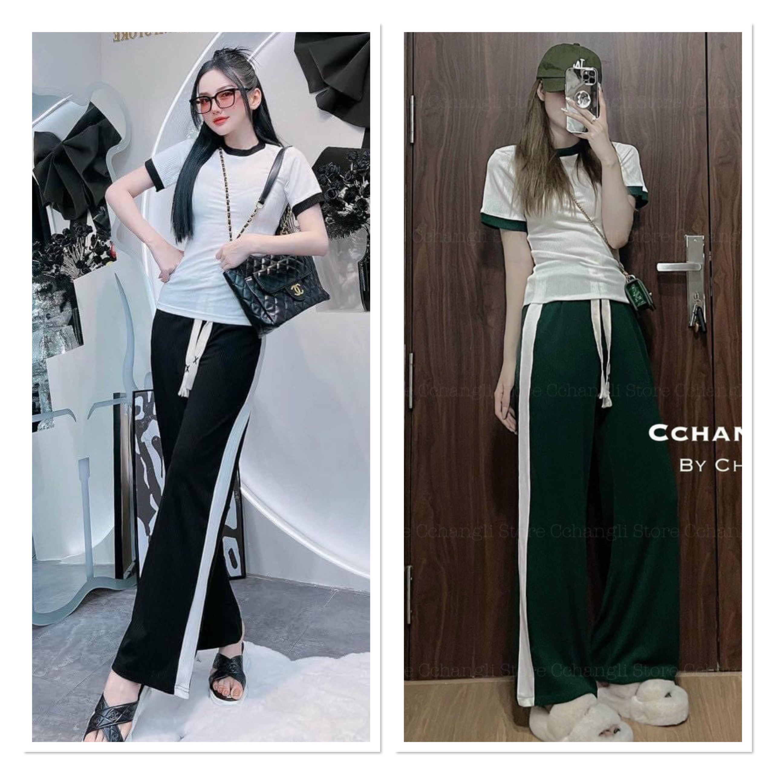 SET áo thun + quần dài thun gân sọc thể thao đa năng