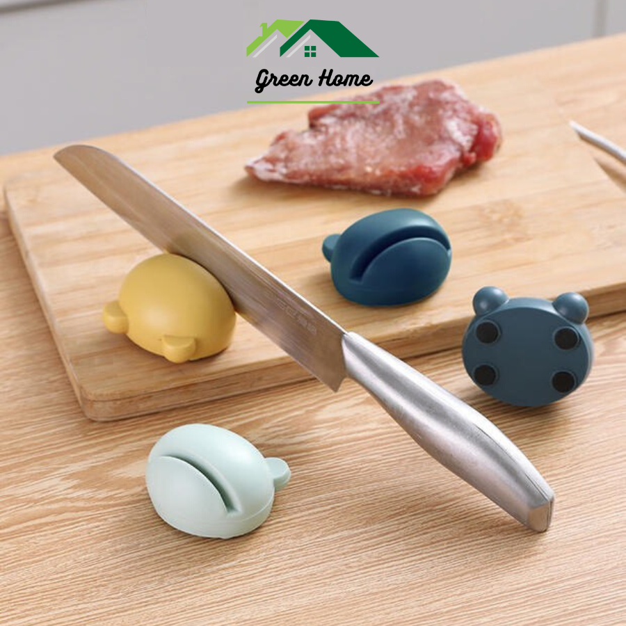 Dụng cụ mài dao kéo cầm tay nhỏ gọn, Đá mài dao kéo mini hình gấu đế chống trượt tiện lợi