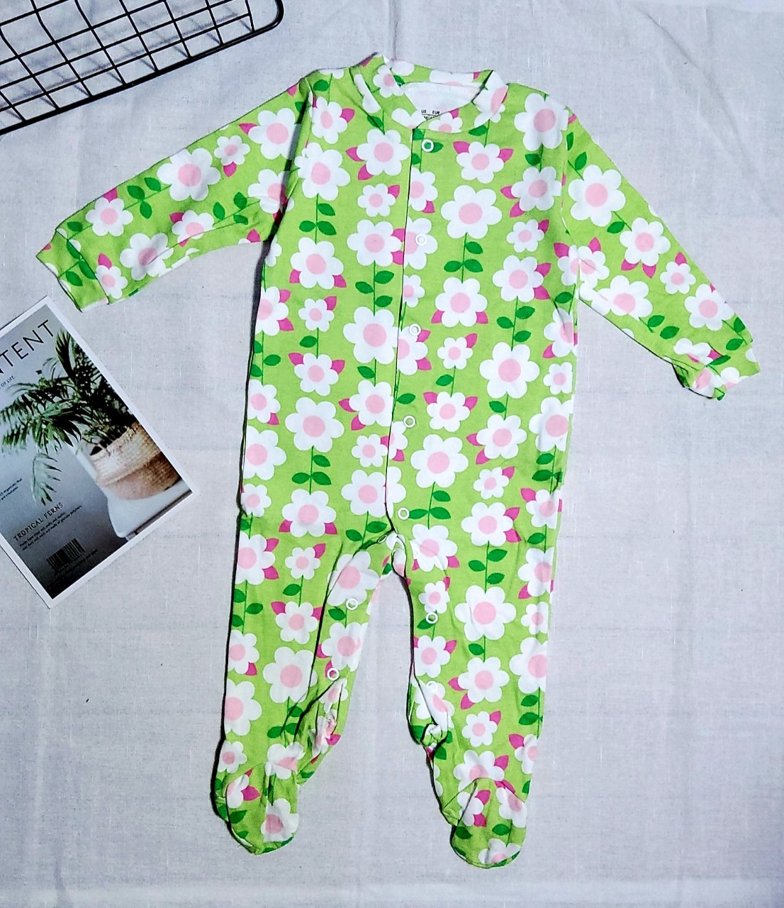 Body liền tất - Body Sleep suit cho bé , họa tiết hoa xanh