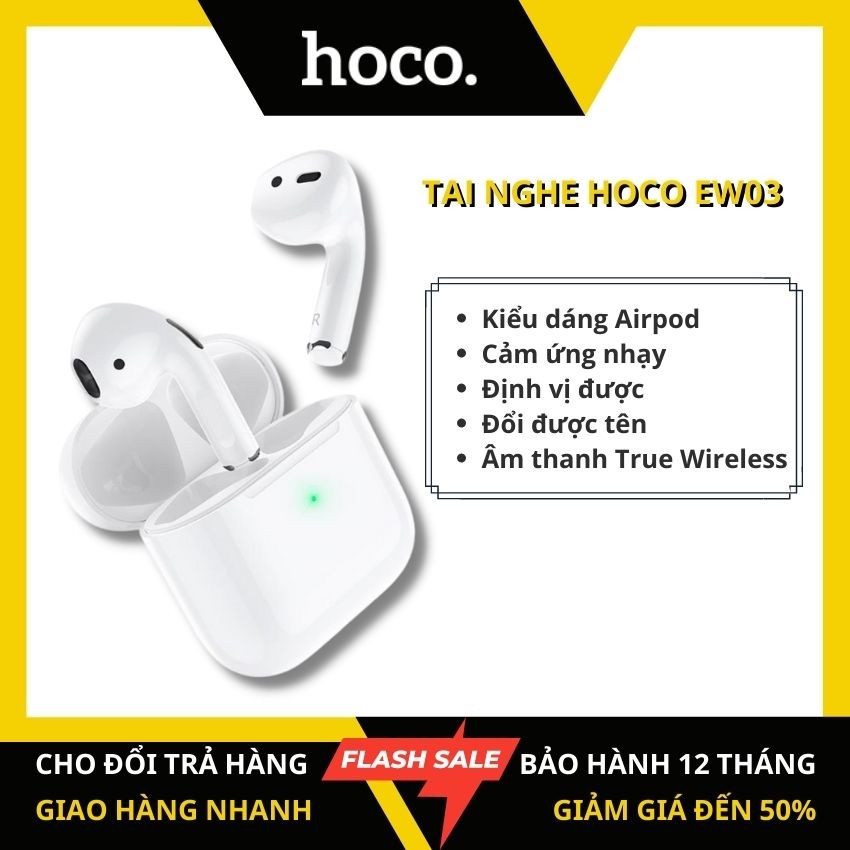 Tai nghe Bluetooth không dây Hoco EW03 kiểu dáng Tai nghe Airpods, có cảm ứng, định vị, đổi tên được tai nghe True Wireless - KAMTrading
