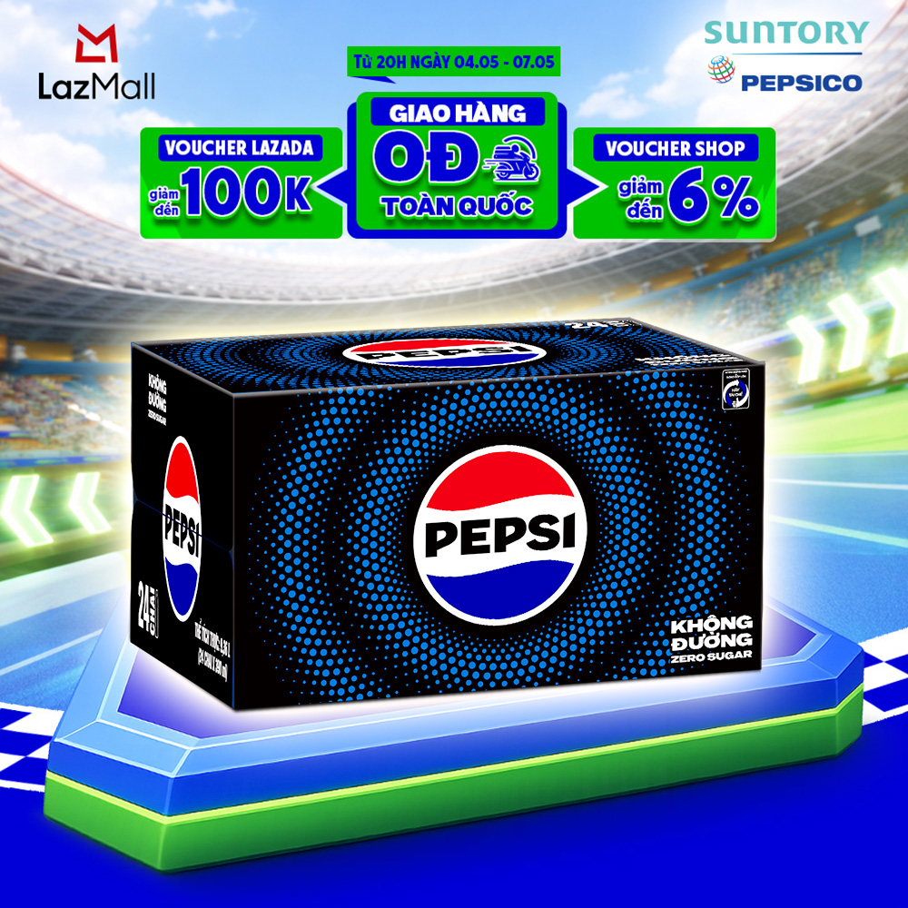 Thùng 24 Chai Nước Ngọt Giải Khát Có Gaz Pepsi Không Calo, Không Đường (390ml /chai)