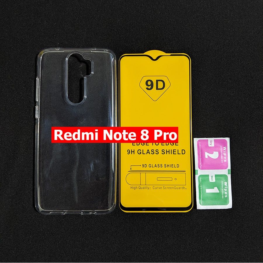 Bộ kính cường lực full màn hình ốp lưng dẻo Xiaomi Redmi Note 8 Pro