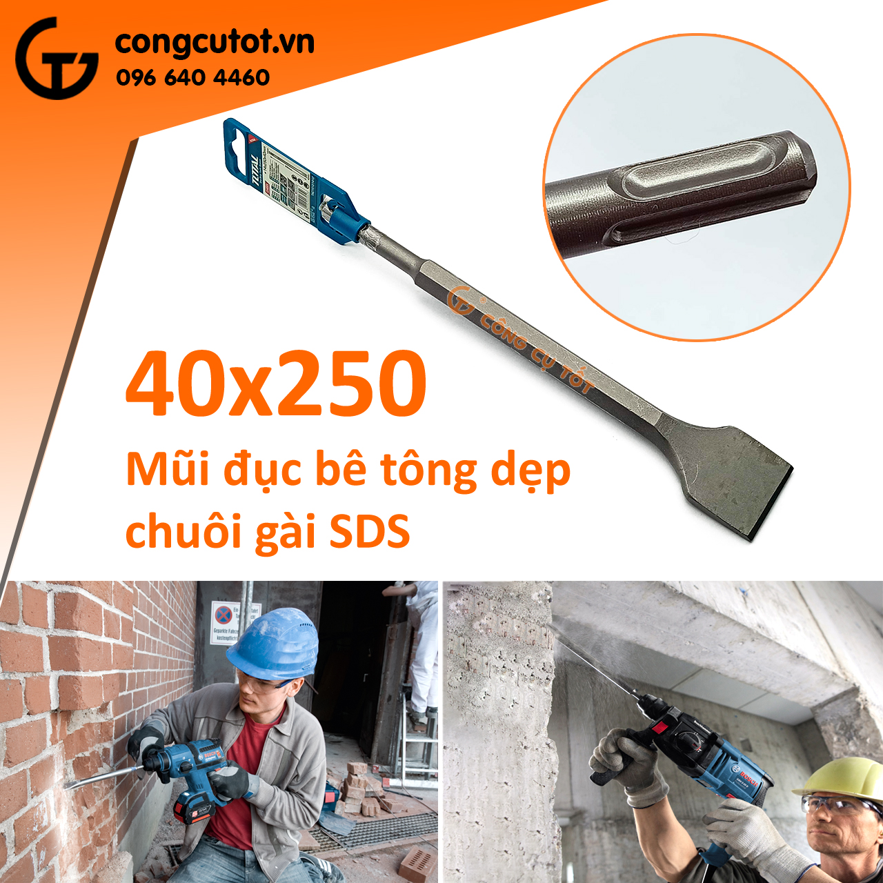 14x250x40mm mũi đục dẹp total tac15121412