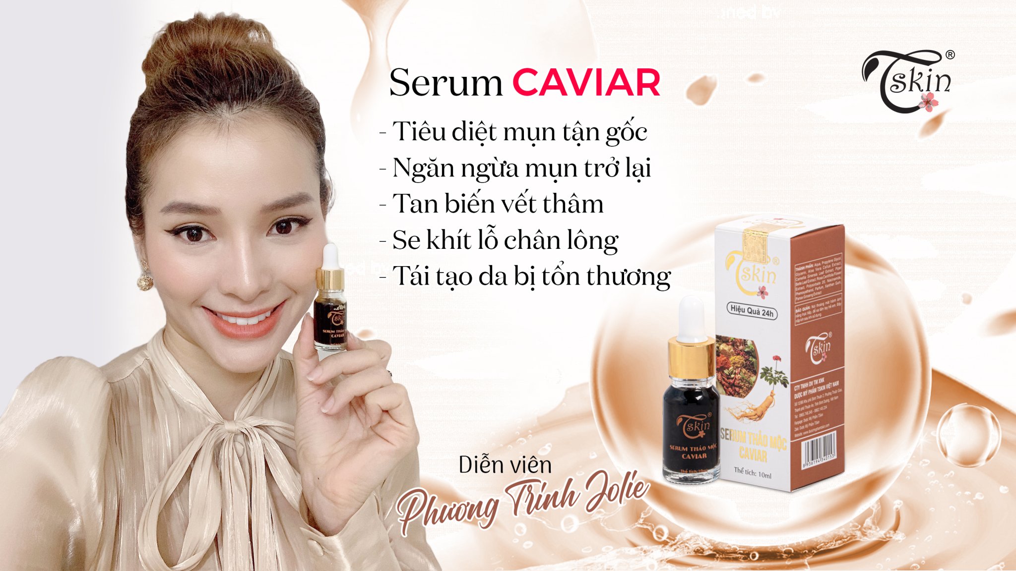 Serum Caviar 24h xóa mụn dưỡng da thảo mộc Tskin Hàn Quốc