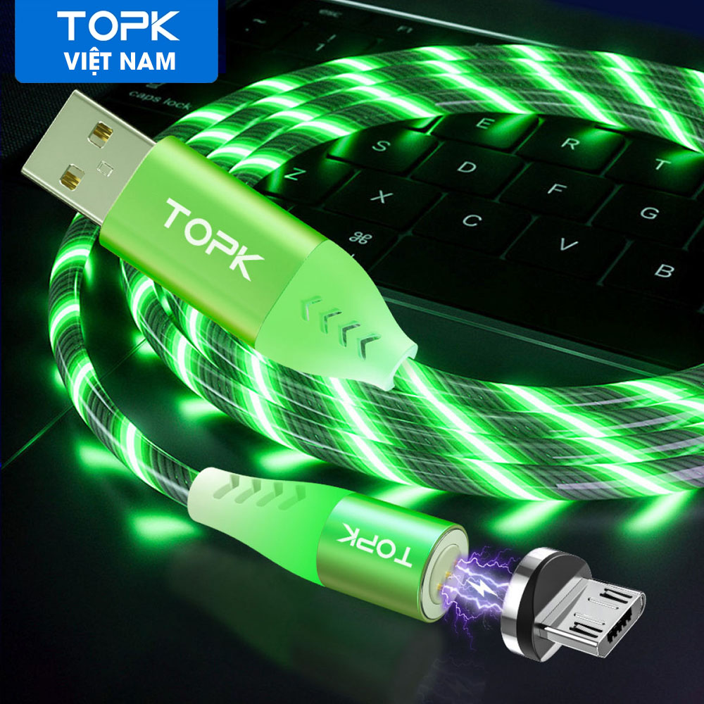 Cáp Từ tính đèn LED phát sáng TOPK AM16 Cáp USB - Micro/Lightning/Type C -  Cáp Nam Châm cho nhiều dòng máy : iPhone, Samsung,OPPO,LG,.. - Có đèn LED độc lạ