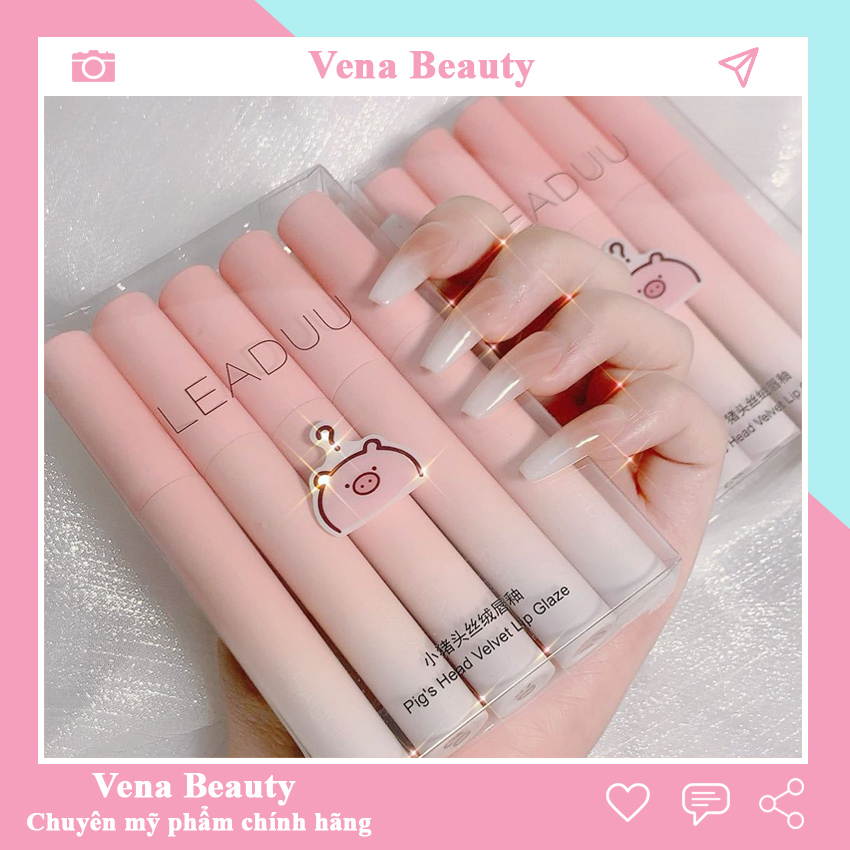 [HOT TREND] Son môi giá rẻ dành cho học sinh lì dưỡng môi nội địa trung set 5 cây Leaduu Pig con lợn Vena Beauty