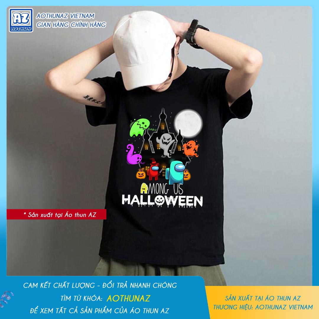 AOTHUNAZ - Áo thun game Among Us phong cách Halloween màu đen M2773