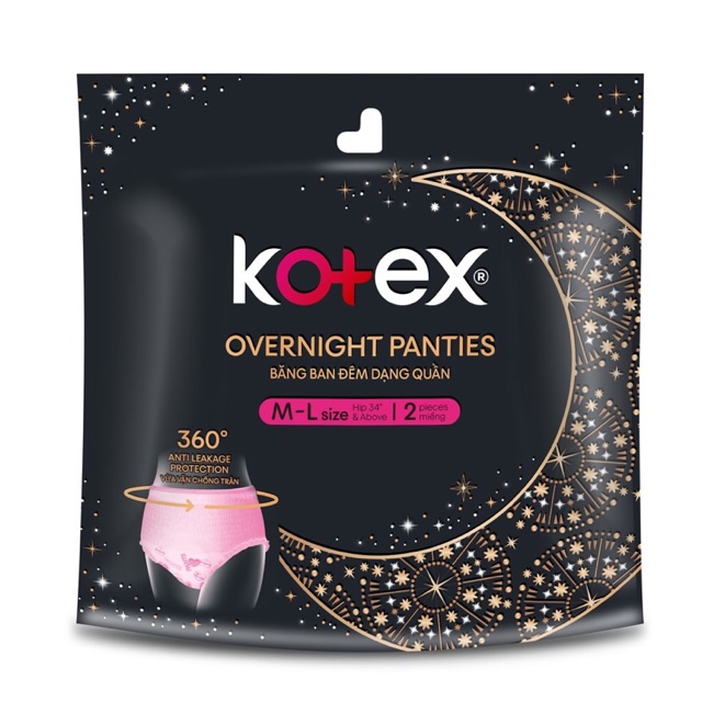Băng vệ sinh Kotex ban đêm dạng quần 2 miếng/gói. CÓ 2 SIZE: M-L , L-XL