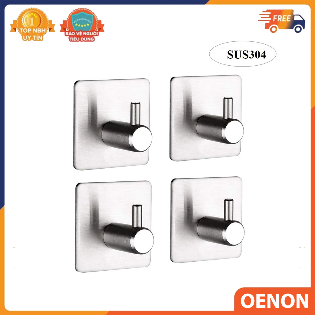 Combo 4 Móc Inox SUS304 Móc treo quần áo, móc treo khăn nhà tắm lắp đặt dính tường không cần khoan - Bảo Hành 1 Đổi 1