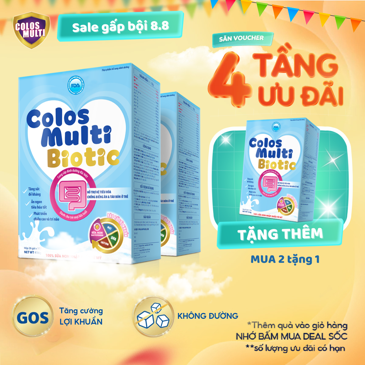 MUA 2 TẶNG 1 hộp Colosmulti Biotic hộp 26 gói x 16g chuyên biệt cho táo bón, tiêu hóa kém hỗ trợ tăng cân [DATE MỚI NHẤT]
