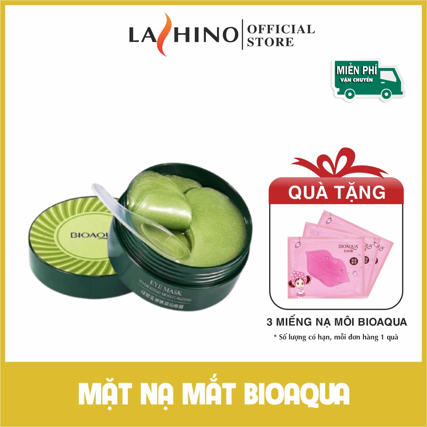 [Quà 9K]Mặt nạ mắt Bioaqua Tảo Biển hộp 60 miếng LASHINO Tặng mặt nạ môi giảm thâm quầng và bọng mắt