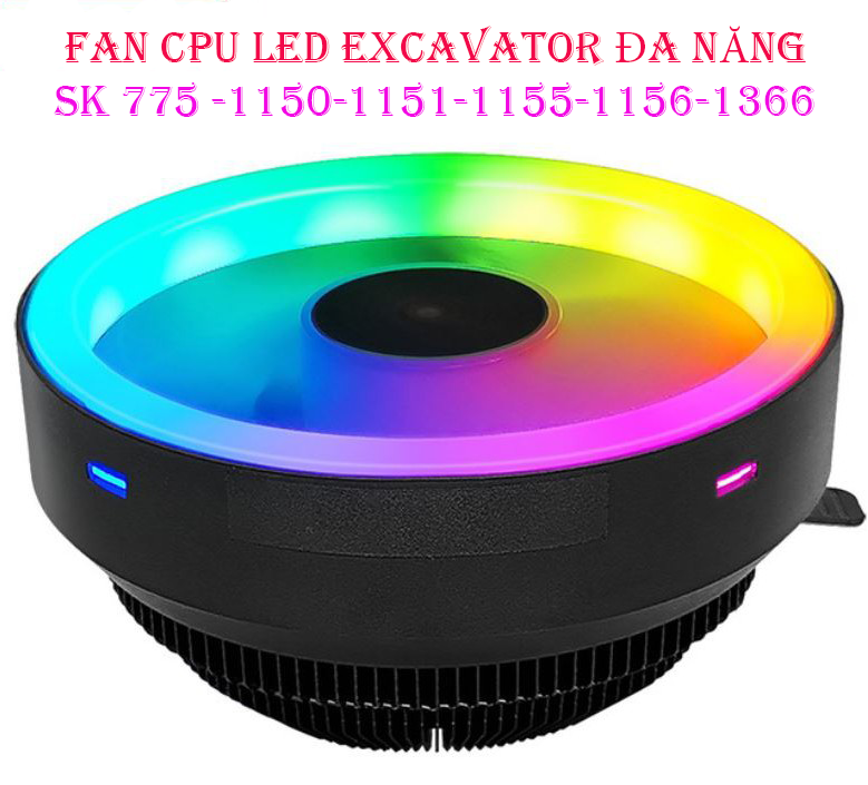 Fan led 7 màu cpu đa năng led excavator c120 quạt cho cpu socket 1155 1156 775 1366