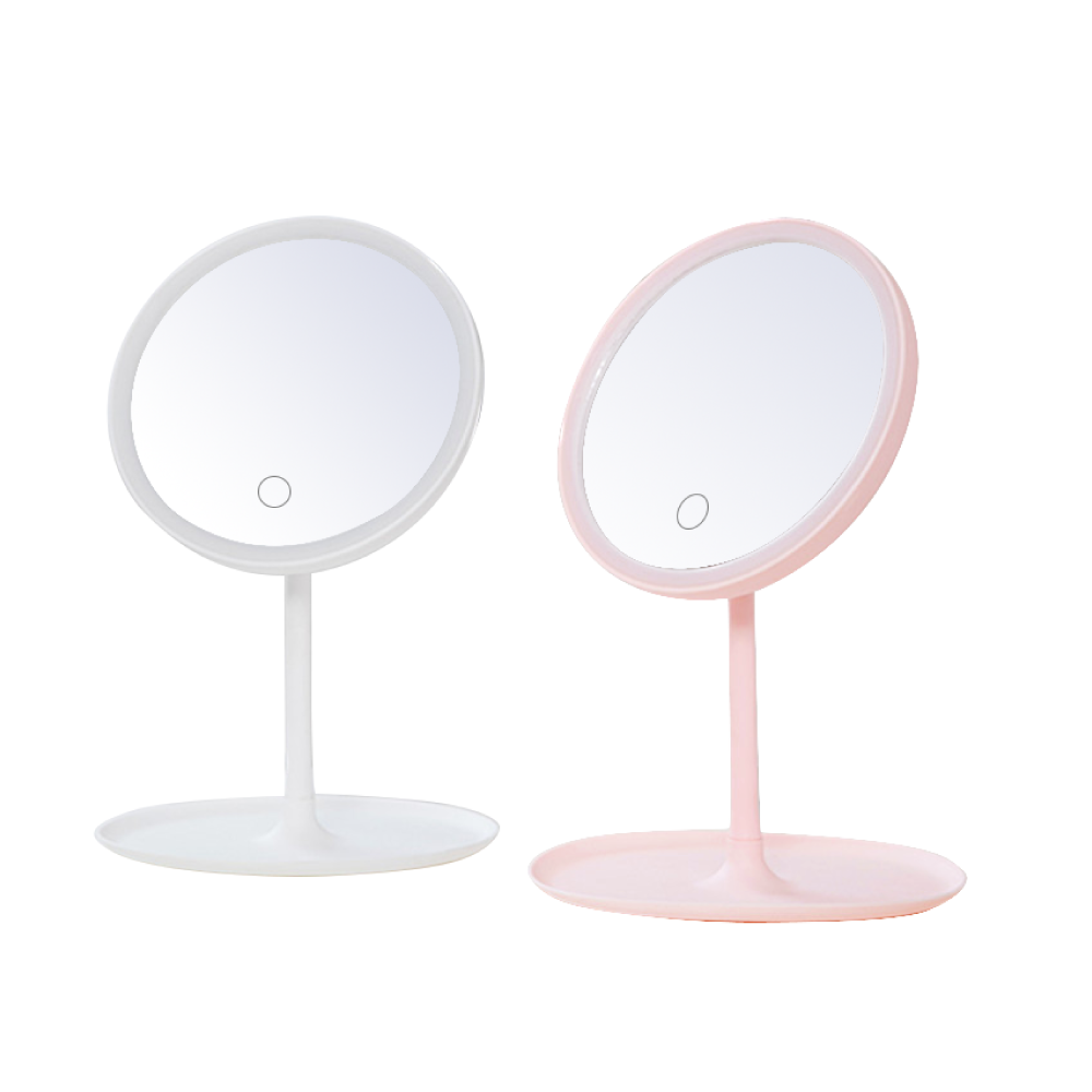 Gương để bàn trang điểm đèn led hồng/trắng pastel - SP004014