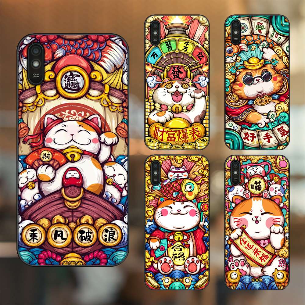 Ốp lưng Xiaomi Redmi 9A viền đen in hình Mèo Thần Tài dễ thương