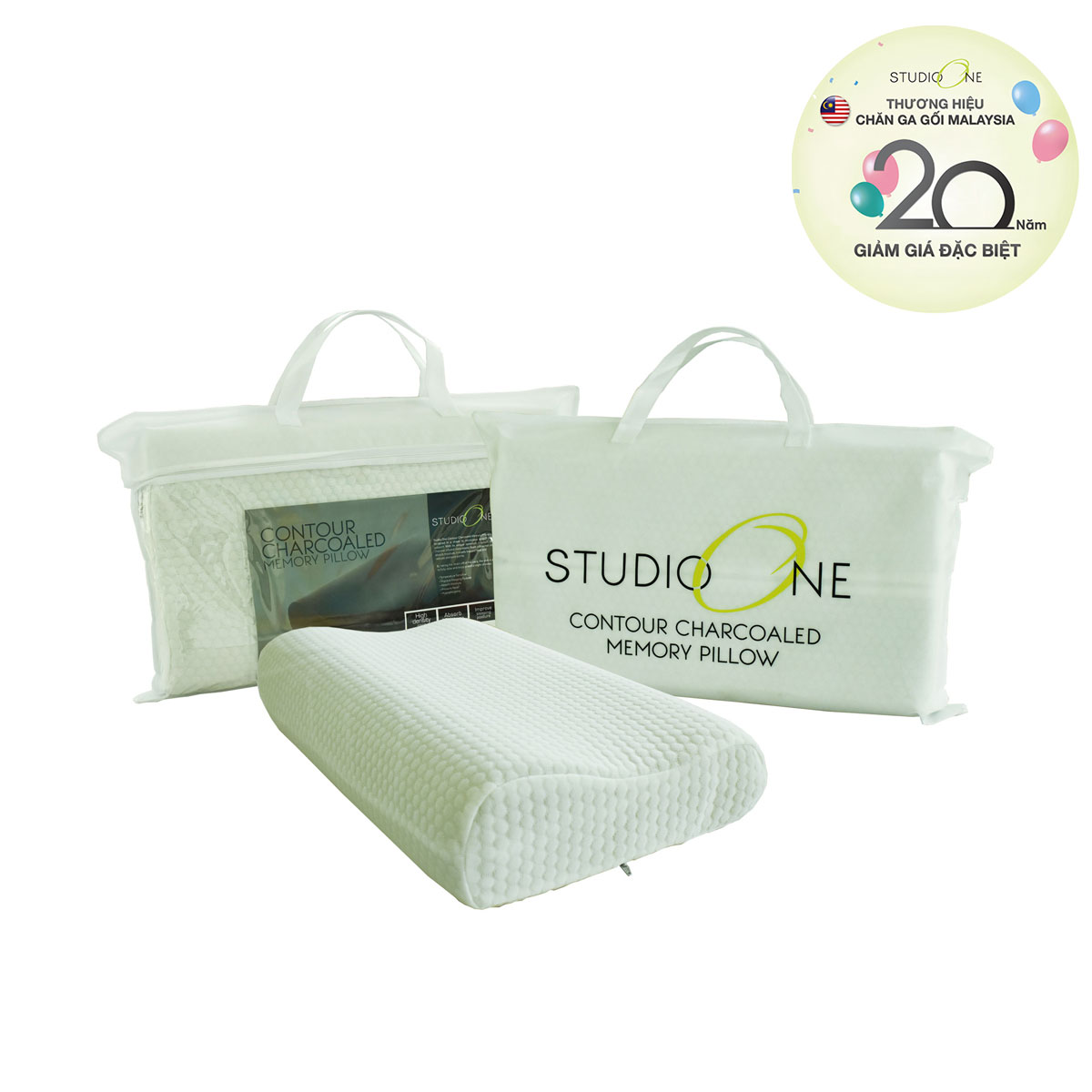 Gối studio one contour charcoaled memory 55cm x32cm + 12/9 cm
