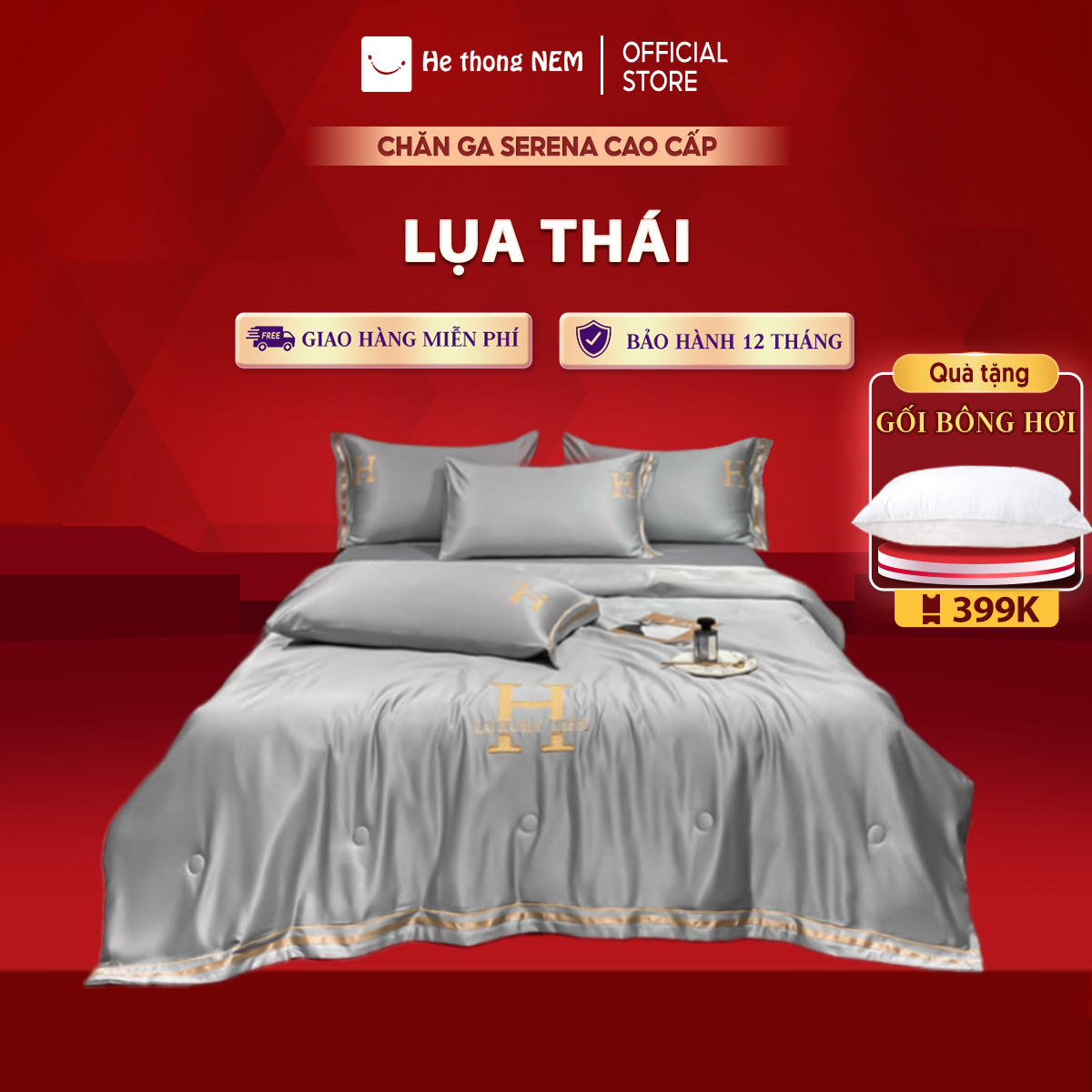 Chăn ga 5 món lụa thái SERENA cao cấp - bộ chăn ga ra drap gối mền nệm đệm giường đẹp cotton 5 món khách sạn cao cấp 1m2 1m4 1m6 1m8 2m 2m2x2m