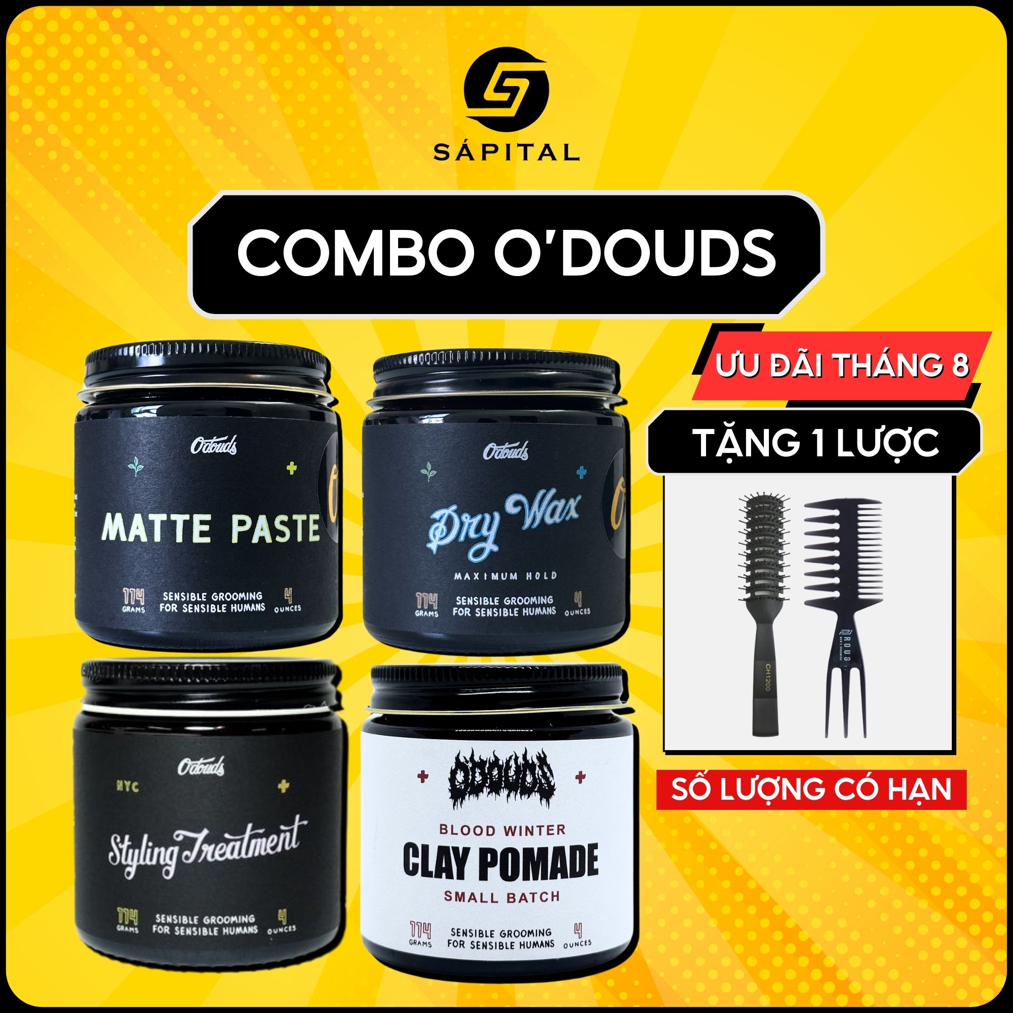 [FULL LINE O'DOUDS] Sáp vuốt tóc O'douds Matte Paste|Dry Wax|Styling Treatment 113g - Nhập khẩu Mỹ - Thành phần tự nhiên