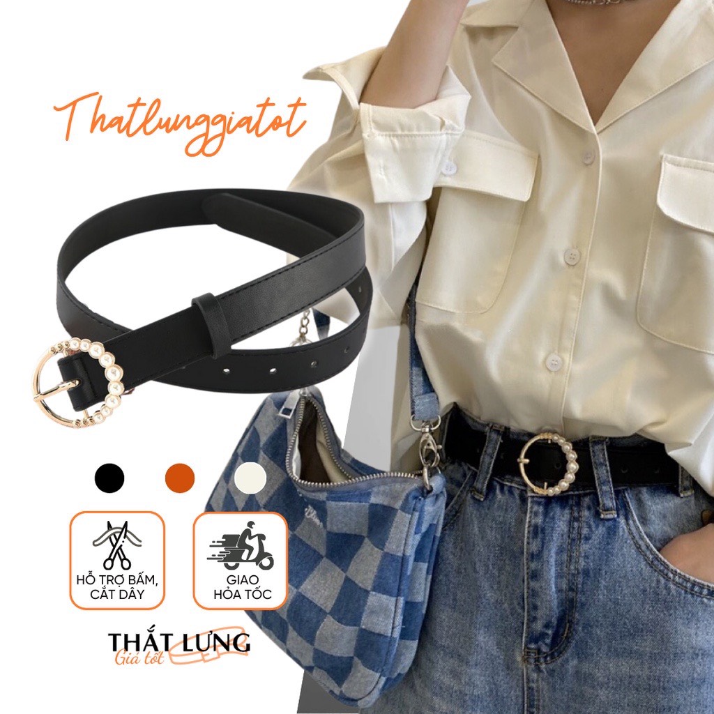 Thắt lưng nữ mặt tròn đính hạt bản 2.8cm TL063 (Hỗ trợ bấm lỗ cắt dây nịt) - Thắt Lưng Giá Tốt