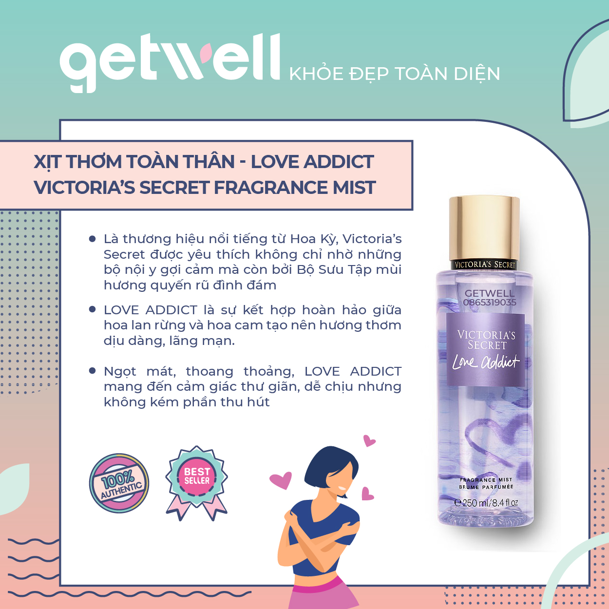 Xịt thơm Victoria's Secret Body Mist - Love Addict (250mL)