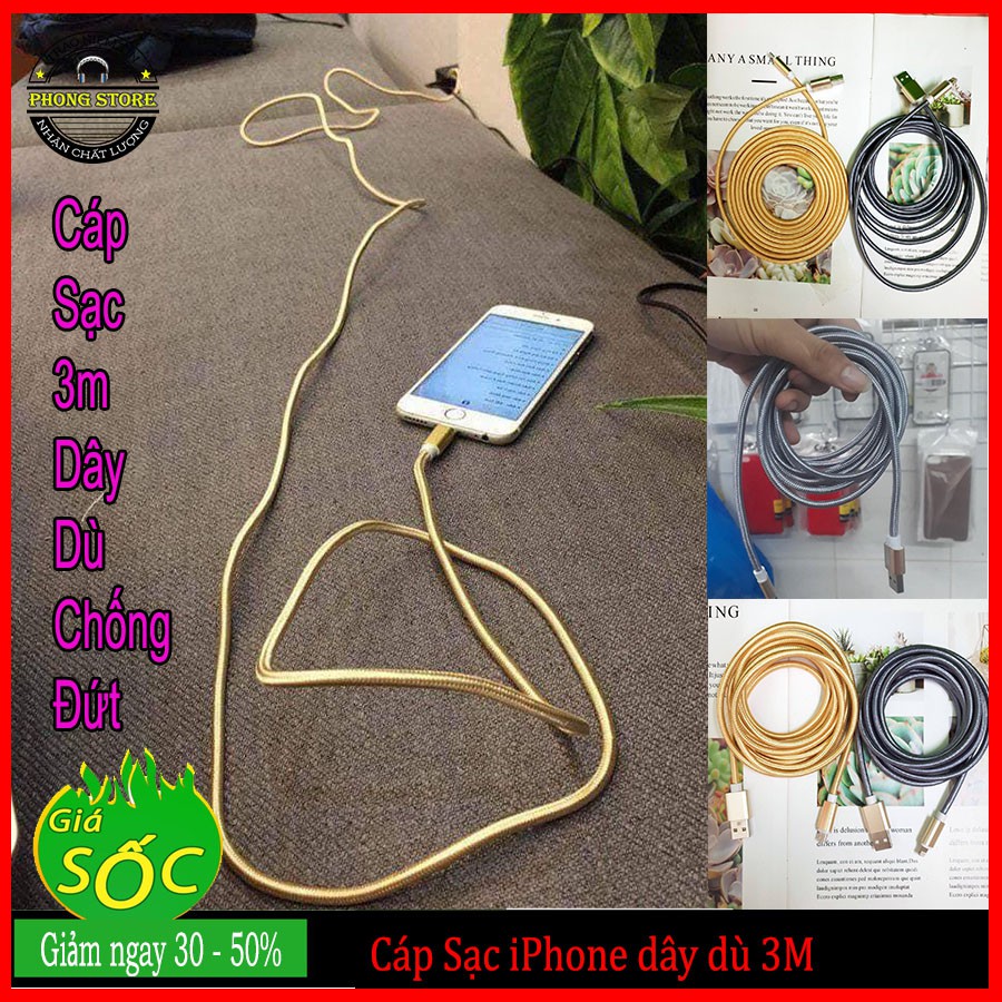 Dây Cáp Sạc iPhone Dây Dù Lightning dài 1m - 3m Cho Phụ Kiện Tai nghe Sạc dự phòng Bảo Hành 12 tháng